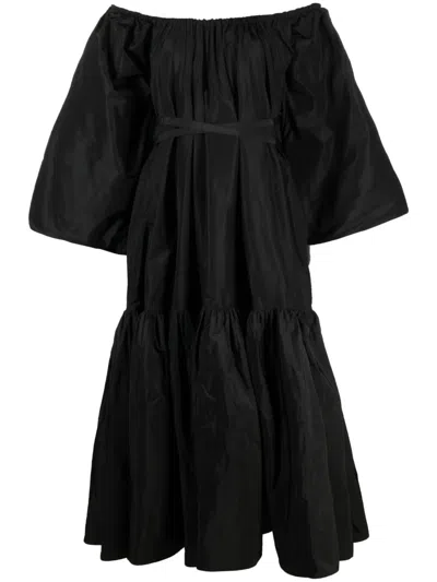 Patou Off-shoulder Ruched Midi Dress In Schwarz