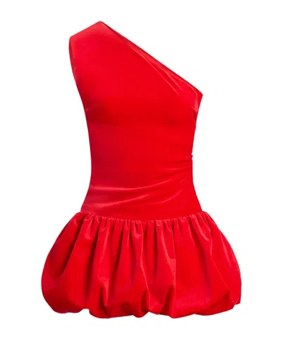 Patou One-shoulder Balloon Hem Mini Dress In Red