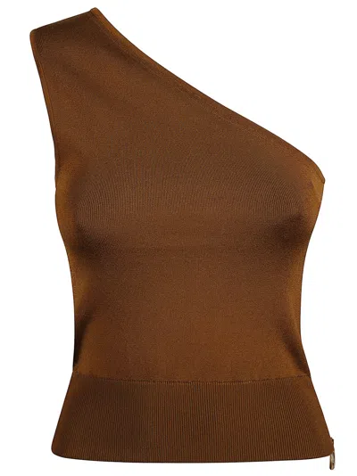 Patou One-shoulder Fitted Top With Ribbed Texture In Brown