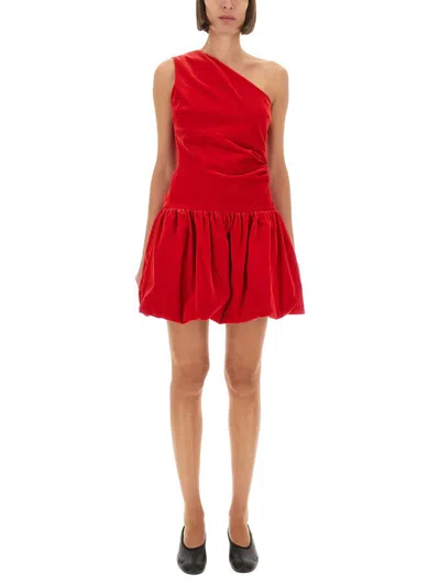 Patou One-shoulder Mini Dress "bloomer" Effect In Red