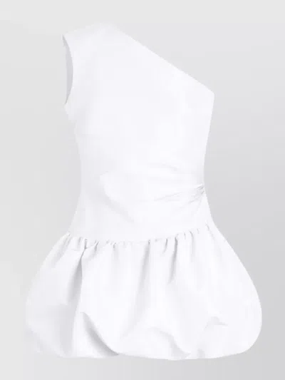 Patou One Shoulder Ruched Bubble Hem Dress In White