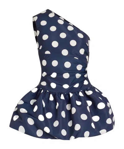 Patou One-shoulder Polka Dot Dress In Blue