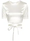Patou Open Back Stretch Satin Top W/bow In White
