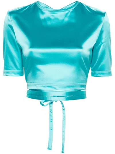Patou Open-back Satin Top In Blue