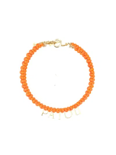 Patou 帕图玻璃和黄铜珠项链 In Orange