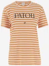 Patou Logo-emblazoned Cotton T-shirt With Bold Stripes In Orange