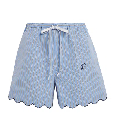 Patou Organic Cotton Poplin Stripe Shorts In Blue 1