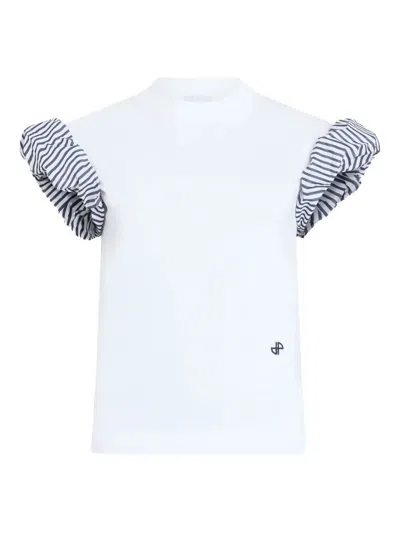 Patou Organic Cotton T-shirt With Faille Sleeve Details In White