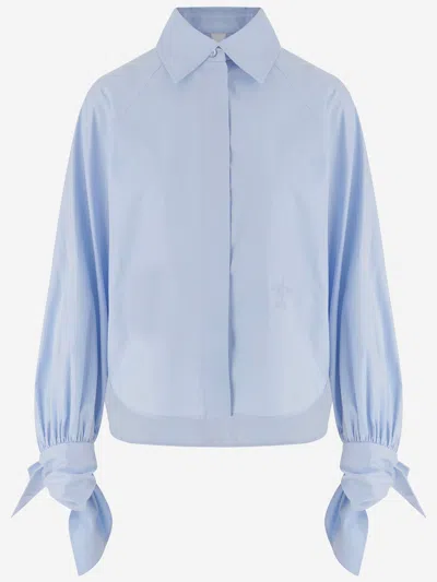 Patou Organic Cotton With Tied Cuffs Shirt In Blue
