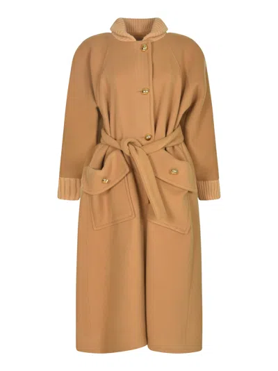 Patou Oversized Cashmere & Wool Coat In Brown