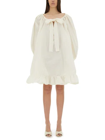 Patou Oversized Ruffle Hem Mini Dress In White