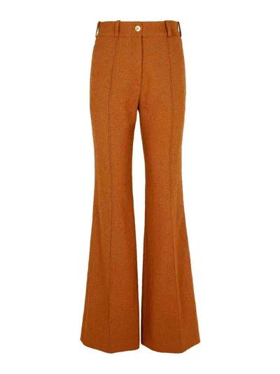 PATOU BROWN WOOL BLEND FLARE PANTS