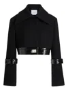 Patou Belted Coated-trimmed Brushed Wool-blend Jacket In Black