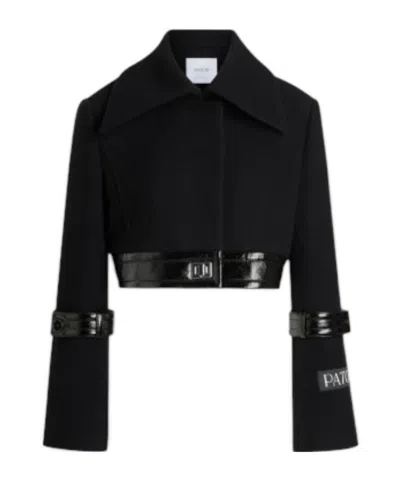 Patou Patent-trimmed Wool Jacket In Black