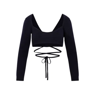 Patou Ribbed-knit Wrap Top In Black