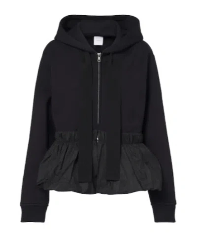 Patou Peplum Cotton Zip-up Hoodie In Black