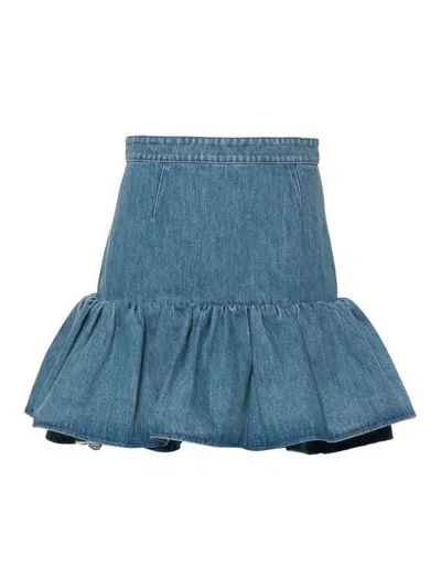 Patou Peplum Denim Skirt In Blue