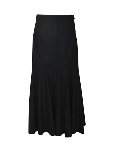 Patou Woolen Fluted High-waisted Mermaid Skirt In Black