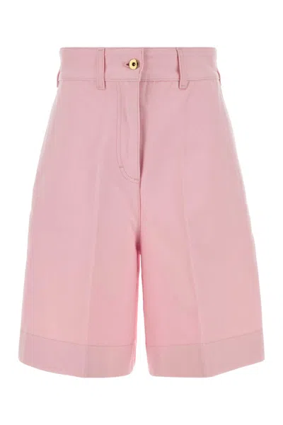 Patou High Waist Pleated Bermuda Shorts Turn Up In Pink