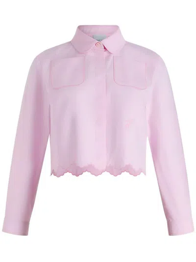 PATOU PATOU PINK COTTON CROP SHIRT WITH SCALLOP HEM