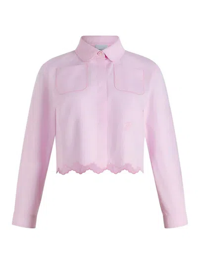 Patou Pink Cotton Crop Shirt With Scallop Hem In Neutral
