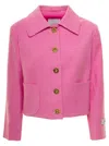 PATOU PINK JACKET WITH BRANDED BUTTONS IN COTTON BLEND TWEED WOMAN