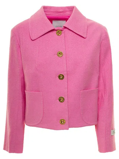 PATOU PINK JACKET WITH BRANDED BUTTONS IN COTTON BLEND TWEED WOMAN