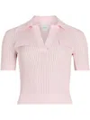 Patou Pink Ribbed Polo With V-neck In Pink