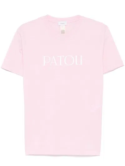 PATOU PINK T-SHIRT WITH LOGO PRINT ON THE CHEST
