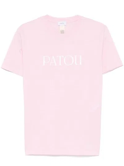 PATOU PATOU PINK T-SHIRT WITH LOGO PRINT ON THE CHEST