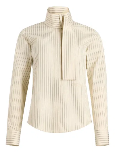 Patou Pinstripe Scarf-collar Blouse In Neutral
