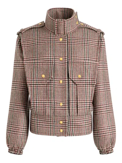 Patou Plaid Bomber Jacket In Brown