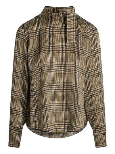 Patou Plaid-pattern Scarf-detail Blouse In Brown