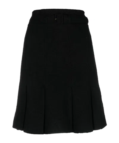 Patou Pleated A-line Skirt Belted Waist In White