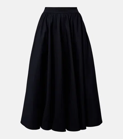 Patou Pleated Cotton Midi Skirt In Black