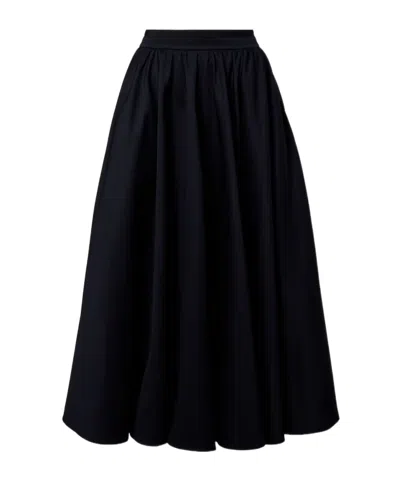 Patou Pleated Cotton Midi Skirt In Blue