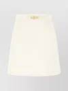 Patou Pleated Denim Mini Skirt With Gold Hardware In White