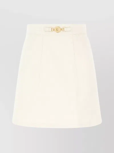 Patou Pleated Denim Mini Skirt With Gold Hardware In White