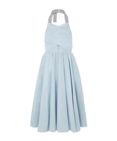 Patou Pleated Poplin Halterneck Midi Dress In Blue