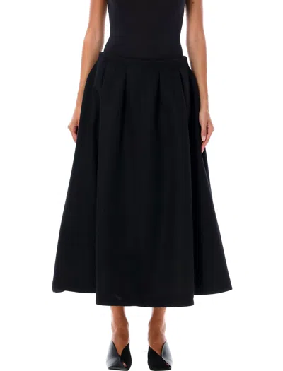 Patou Pleated Stretch-wool Twill Midi Skirt In Black