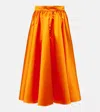 Patou Pleated Satin Duchesse Long Skirt In Orange