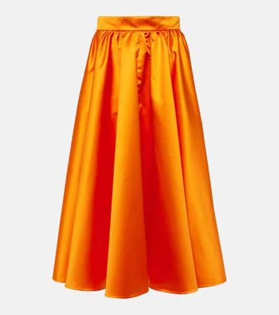 Patou Pleated Satin Duchesse Long Skirt In Orange