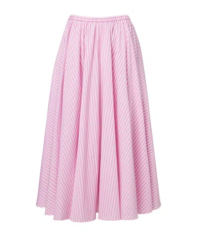 Patou Pleated Striped Cotton Poplin Midi Skirt In Pink