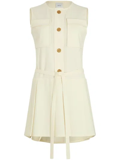 Patou Pleated Twill Midi Skirt In Neutral