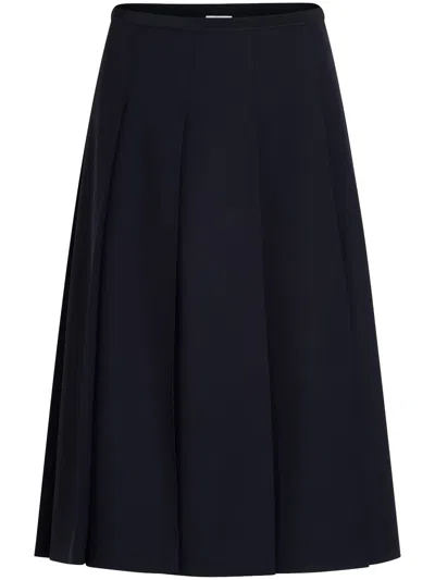 Patou Pleated Twill Midi Skirt In Blue