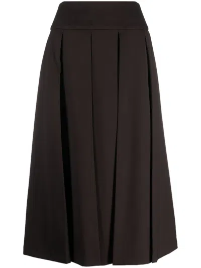 Patou Pleated Virgin-wool Midi Skirt In Brown