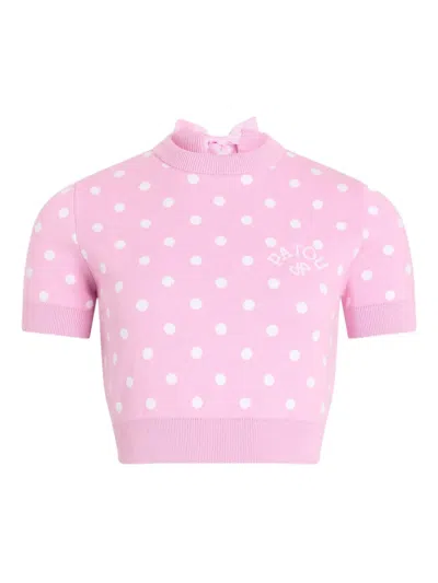 Patou Polka-dot Knitted T-shirt In Pink
