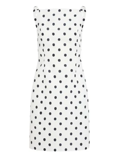 Patou Polka Dot Pencil Midi Dress In White