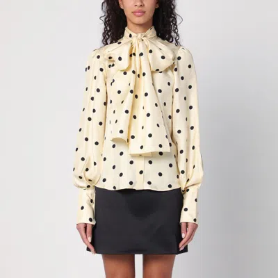 Patou Polka Dot Silk Blouse With Bow In Beige