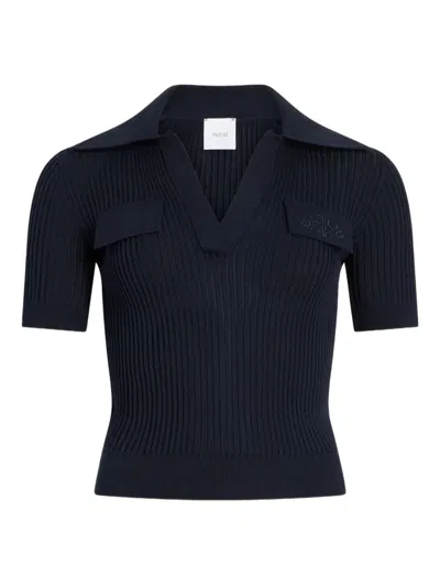 Patou Embroidered Knitted Cotton Polo Shirt Clothing In Blue